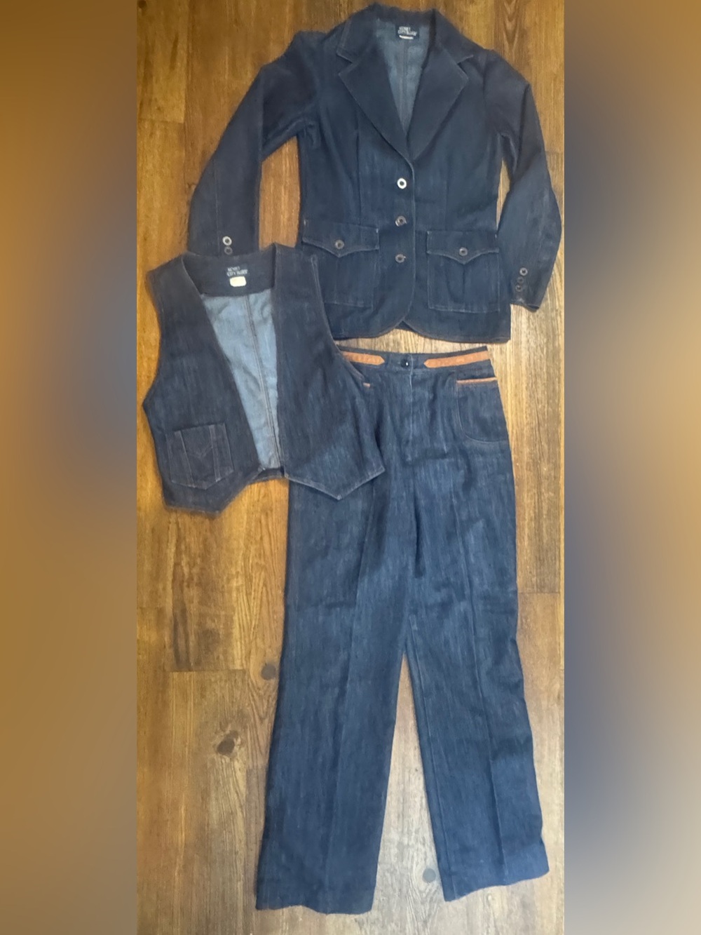 Vintage 70’s Set of 3 Matching Denim Jeans, Jacket, & Vest